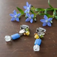 『天然石＆チェコビーズ』ハンドメイド イヤリング アクアブルー (ピアス変更可)