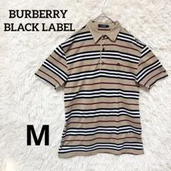 美品✨ バーバリー ブラックレーベル ポロシャツ ボーダー柄 刺繍ロゴ M