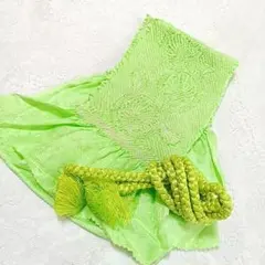 B4 帯揚げ 帯締め 黄緑 しぼり 中抜き