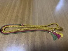 編み紐帯締め オレンジ石付き　黄緑赤