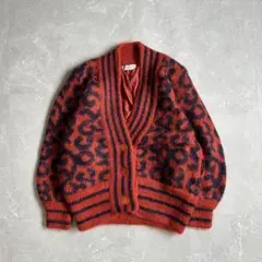 00s OLD デザインニット カーディガン ヒョウ柄 古着 迷彩 レディース