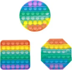 プッシュポップバブル レインボー 丸型&八角形&四角形 知育玩具 3点セット