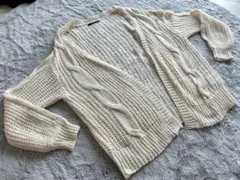 《INGNI》アイボリー ケーブル編み メッシュ ニットカーディガン