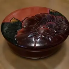鎌倉彫 博陽堂 「福島秀岳」作 朱漆牡丹彫文 菓子皿/銘々皿 5客 K231