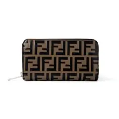 フェンディ 長財布 ズッカ柄 ラウンドファスナー レザー FFロゴ エンボス