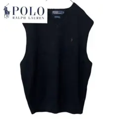 ポロラルフローレン ニットベスト ウール 黒 ロゴ刺繍 Ralph Lauren