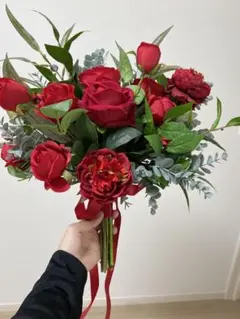 【上品ローズ】アーティフィシャルフラワー ブーケ＆ブートニアセット