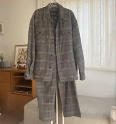 ニコアンド　セットアップ　サイズL グレンチェック　ブラック×ブラウン