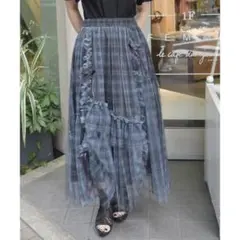 axes femme ドロストチェックチュールスカート　ブラック