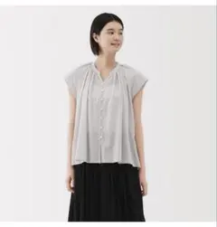 無印　強撚ボイルフレンチスリーブブラウス　XXL