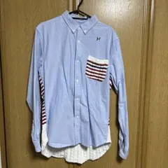 HBNS ハバノス 長袖シャツ ボタンダウン ドッキング ニットボーダーLサイズ