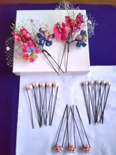 ヘアピン　和柄＆パール３種