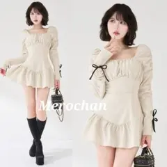 新品 ダーリッチ スクエアネックギャザーミニワンピース