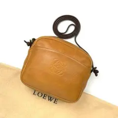 美品■ロエベ アナグラム ショルダーバッグ ポシェット ロゴ型押し キャメル系