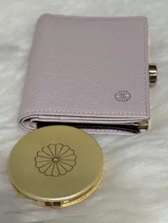 皇居財布 がま口 二つ折り財布 ピンクベージュミラー付き