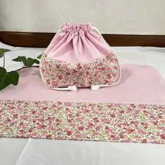 お弁当袋とランチョンマットのセット(ピンク花柄)
