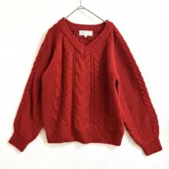 ロペピクニック　長袖　ニット　Ｖネック　セーター　レッド　サイズ38 リブ編み