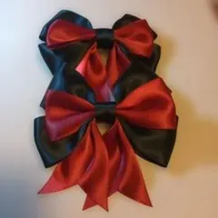 【ハンドメイド】黒と赤のリボン ヘアクリップ 2個セット