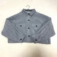 【美品】ライトグレー コーデュロイ クロップドジャケット