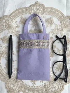 紫① メガネケース　マルチケース【インド刺繍リボン】