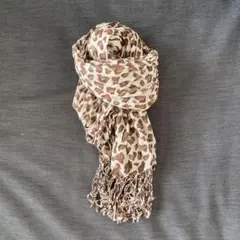 ヒョウ柄ストール フリンジ付き　綿100%