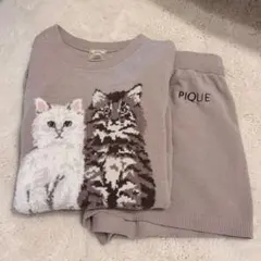 〈大人気•美品〉ツインキャットジャガードプルオーバージェラピケベージュ上下セット