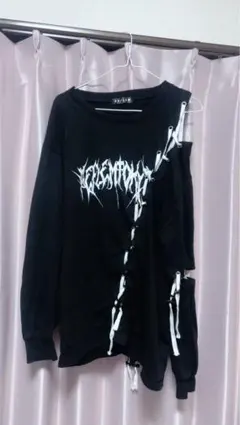 レフレム レースアップデザイン ブラック 長袖Tシャツ