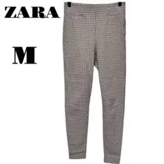 【ザラ 】チェック柄 スキニーパンツ Mサイズ ブラウン系 美品 秋冬