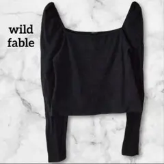 ✨１点物✨ブラック長袖トップスカットソー 無地 シンプル スクエアネック