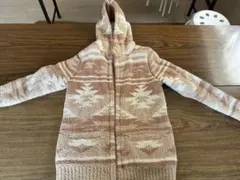 幾何学模様 フード付きジャケット ブラウン