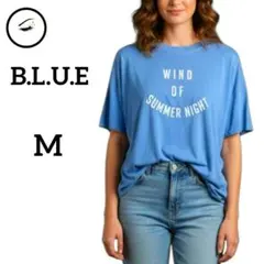 ビーエルユーイー　リブネックリネンtシャツM　アクアブルー　麻　コットン　夏のサムネイル
