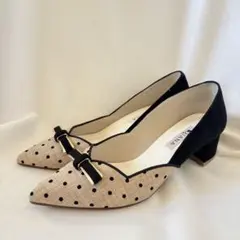 未使用級★DIANAダイアナドットフロッキーリボンパンプス　24cm