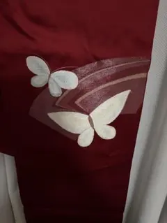 名古屋帯 蝶の刺繍 赤 冬帯 お太鼓