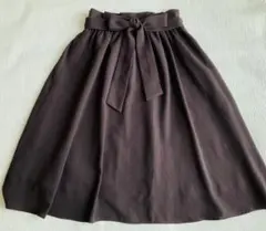 リボンベルト付き・フレアスカート・ブラウン