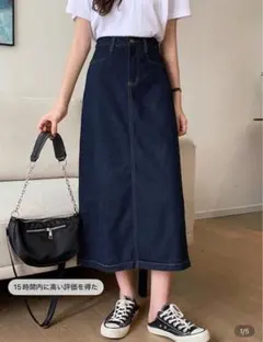 SHEIN デニムスカート ハイウエスト スリット スカートネイビーブルー