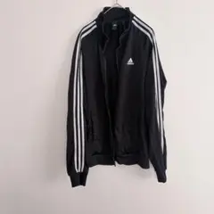 【adidas 】ジャケット 立ち襟 長袖 リブ ストライプ M 黒 スポーツ