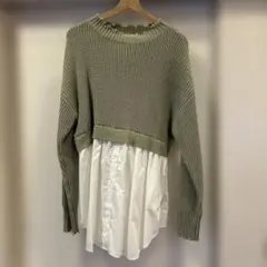 niko and ... オリーブグリーン ニット・シャツ重ね着