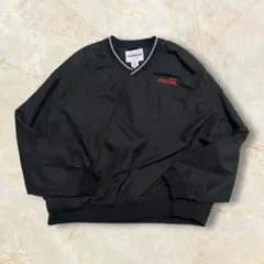 00s コーラ 肉厚 Vネック プルオーバー US 刺繍ロゴ 企業 ライン L