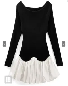 バルーンスカートドッキングリブニットワンピース[pm599]