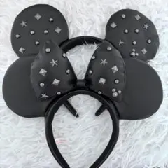 【ディズニー公式 美品】ミッキー＆ミニー レザー風 カチューシャ ペア スタッズ