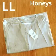 新品　ハニーズ　バンドカラー フレンチスリーブブラウス　LL　グレージュ