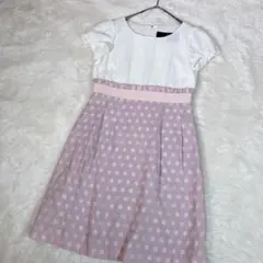 a798　クレイサス　春色ドットワンピース　38　ホワイト×ピンク　上品のサムネイル