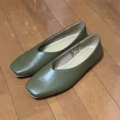 GU スクエアシフォンフラットシューズ グリーン M