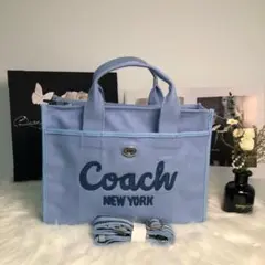 Coach コーチ ライトブルー キャンバス トートバッグ