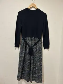 美品 マッキントッシュフィロソフィー ニットワンピース 花柄 Aライン 紺 M