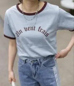 新品 リンガーTシャツ サックスブルー　 ロゴ 半袖のサムネイル