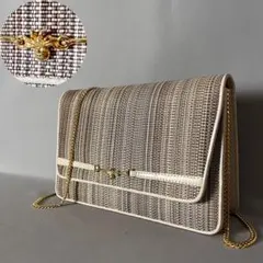 B50. ホースヘア 馬毛 チェーンショルダーバッグ ブラウンベージュ ゴールド