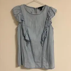 デニム風フリル半袖シャツ XS