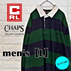 V935【CHAPS】刺繍ロゴラガーシャツ【メンズL】グリーン