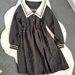 ワンピース キッズ 長袖 セーラー服 春秋 女の子 制服 膝丈　130-140